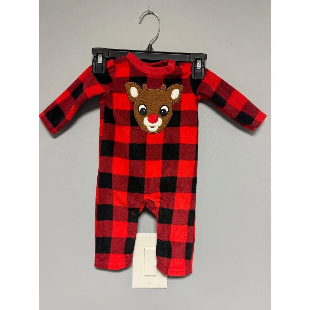 Rudolph the Red Nosed Reindeer‎ Baby Pajamas Red Black Buffalo Check Fleece 3m